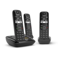 Téléphone sans fil Gigaset AS690A Trio avec répondeur et trois combinés, idéal pour bloquer les appels indésirables