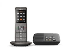 Téléphone sans fil Gigaset CL660A avec répondeur intégré, en couleur anthracite, affichant un grand écran haute résolution.