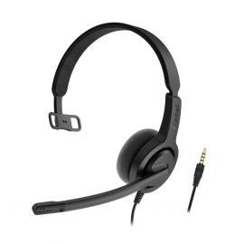 Micro-casque Axtel Voice 28 Mono – Vue de 3/4 avec connectique Jack 3,5 mm