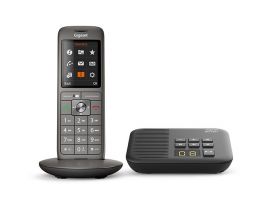 Téléphone sans fil Gigaset CL660A avec répondeur intégré, en couleur anthracite, affichant un grand écran haute résolution.
