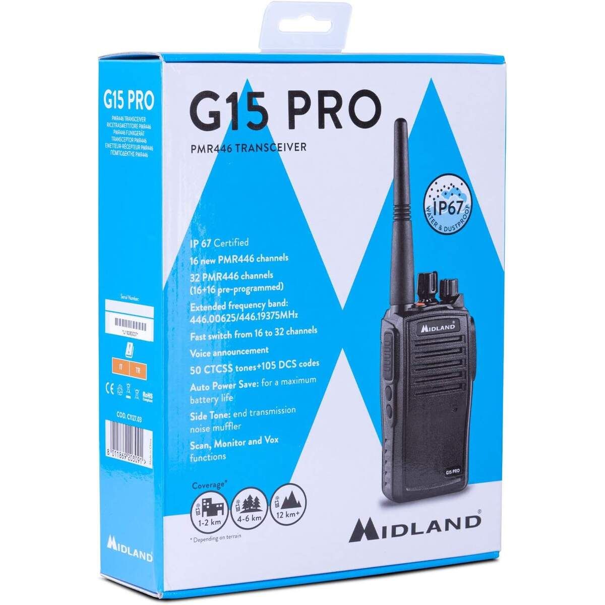 Midland G15 Pro talkie-walkie utilisé par un professionnel de secours